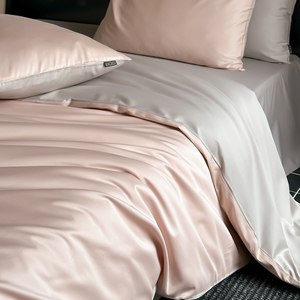 高级感100S贡缎长绒棉全棉四件套简约纯色床上被套床单床笠式床品