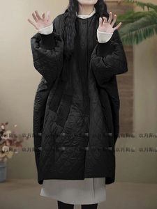 2023冬季新款夹棉加厚蝙蝠袖棉衣外套宽松中长款保暖菱形格棉袄女