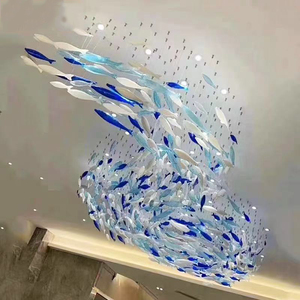 宴会厅鱼灯造型玻璃灯餐厅鱼形吊灯酒店大堂商场艺术创意鱼群装饰