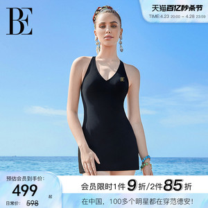 BE范德安小黑裙系列连体泳衣女士性感罩衫吊带挂脖裙式遮肚度假风