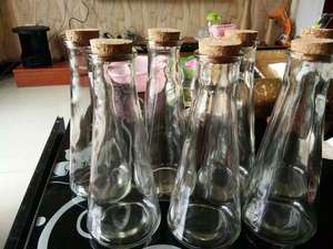 蒙砂锥形泡茶瓶饮料瓶玻璃瓶奶茶瓶350ml透明木塞果汁瓶