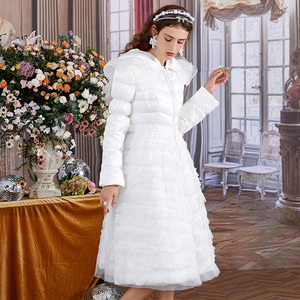 【狂欢价】花儿开了2020冬装新款白色公主轻薄款羽绒服女中长