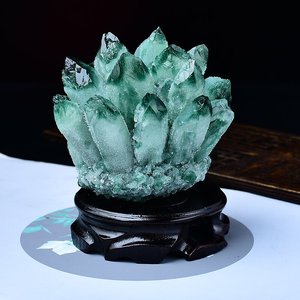 天然绿幽灵绿水晶簇原石摆件手链消磁石家居办公室装饰礼品摆件
