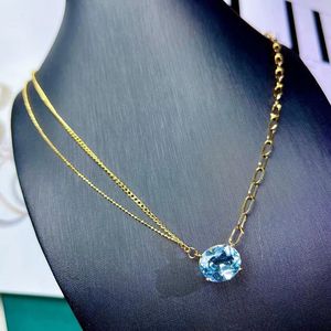 真品珠宝18k金时尚款AB链设计3.5克拉海蓝宝石项链吊坠女清透湛蓝
