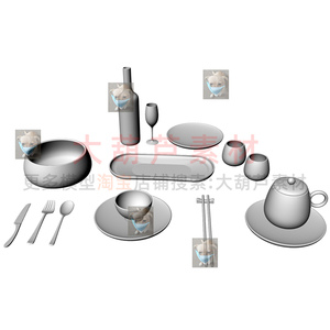 餐具场景刀叉勺子筷子碗盘子杯子犀牛模型rhino C4D 3DMAX建模
