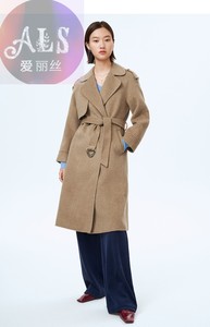 INSUN恩裳2021冬季新款商场同款系带中长款毛呢女大衣9C60580190
