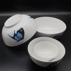 中式碗陶瓷汤面碗大号装菜碗米饭碗青花复古老式碗家用早餐碗兰鱼