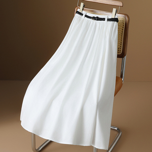 TGZ纯棉高级感口袋白色半身裙女春夏欧洲站小个子a字腰带大摆裙子
