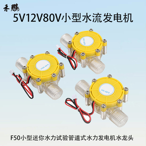 F50微型5V12V80V水力直流发电机LED灯手机锂电池充电供电小型设备