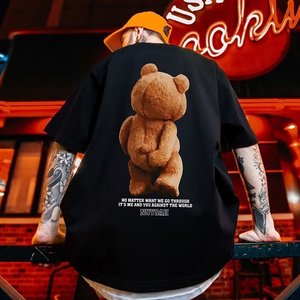 恶搞小熊T恤男夏季新款潮流短袖宽松加大码创意美式印花圆领上衣