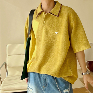 BANGBOY定制面料高级感姜黄色t恤男短袖2023新款夏季情侣半袖上衣