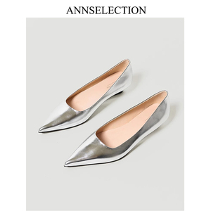 ANN尖头单鞋女2024年春季新款气质低跟船鞋复古手工擦色坡跟女鞋