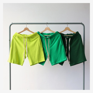 绿色 荧光bf风翠绿色  深夏季新款宽松圈毛2020纯棉短裤男女 绿布