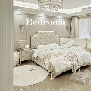 轻奢美式实木卧室床定制双人1.8米公主婚床奶油风软包靠背2米大床