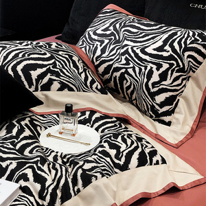 美式高档斑马纹100S长绒棉床单四件套全棉纯棉被套轻奢风床上用品