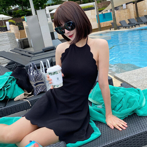 韩版新款女士时尚防晒连体裙式保守泳衣女小香风遮肚显瘦温泉泳装