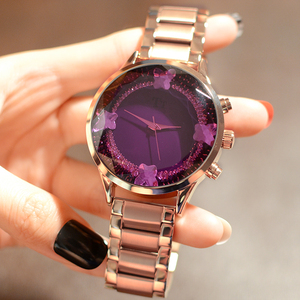 时尚彩色大表盘 TT石英表紫色手表女士时装表 腕表精钢潮水晶钻