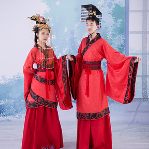 中式古风嫁衣奢华绣花拖尾宫廷中国风 皇后婚服男女套装情侣装