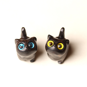 黑檀木雕刻好奇小猫摆件可爱动物创意迷你木质猫咪文玩把件小礼物