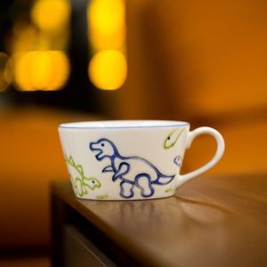 恐龙马克杯 矮胖汤杯早餐杯 日本制进口陶瓷麦片杯子儿童卡通水杯