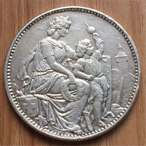 【聚龙轩】瑞士1865年5法郎银币 沙夫豪森狩猎节 欧洲银元 收藏