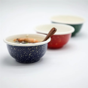 搪瓷米碗中式复古珐琅饭碗小中大号翻边汤碗绿色红蓝色金点点蒸蛋