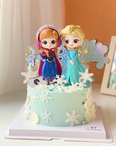 魔法女孩城堡蛋糕装饰摆件冰雪女王手办大眼公主娃娃加冕艾莎公仔