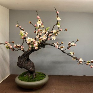新中式仿真干支梅花盆景腊梅盆栽摆件客厅玄关假花植物装饰品摆设