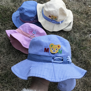日系儿童帽子春夏男童女童小熊兔子遮阳盆帽小童宝宝带披风渔夫帽