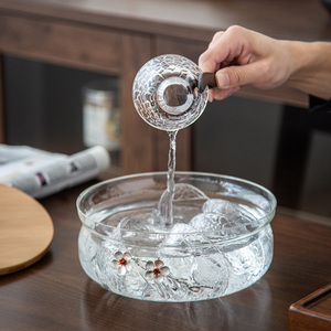 日式玻璃茶洗带盖特大号透明耐高温洗茶杯家用带盖功夫茶具洗杯盆