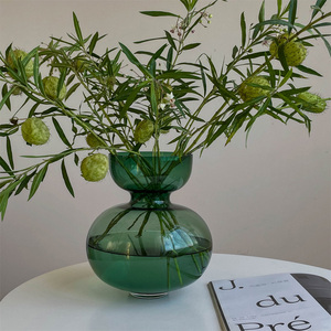 缪斯缇松绿色玻璃花瓶摆件水培唐棉创意葫芦形花器客厅玄关装饰