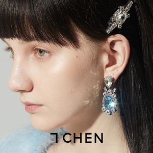 7CHEN 2023新款彩色宝石水晶耳环高级复古设计感小众耳环耳饰女