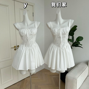 【春日小白裙】白色吊带连衣裙女春秋新款收腰度假初恋短裙