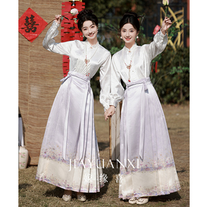 中式伴娘服女冬2024新款紫色马面裙套装小众高级姐妹团汉服日常穿