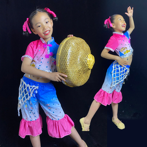 三沙海娃演出服六一儿童节民族舞蹈服秧歌赶海渔家女表演服装斗笠