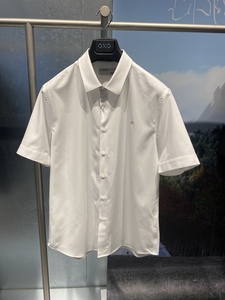 GXG男装 22年夏季新品商务白色刺绣翻领短袖免烫衬衫男GD1230470C