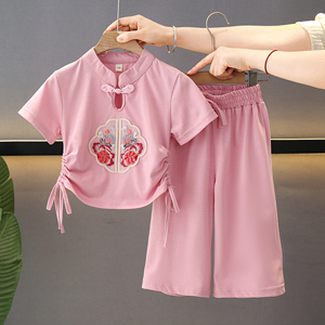 女童短袖t恤夏装套装新中式国风小童宝宝儿童衣服小女孩上衣夏季