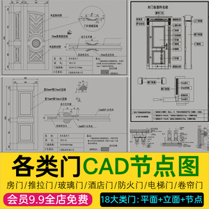 各类家装门套装门工装门推拉门旋转门CAD平面立面节点剖面图素材