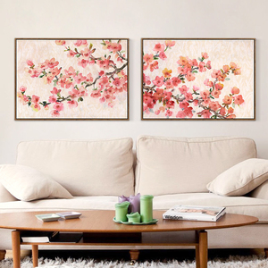 墙蛙正版樱花现代简约沙发背景墙装饰画新中式餐厅壁画单幅水彩画