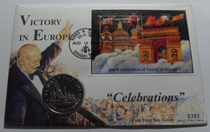 XQWP封- 特克斯凯科斯1995年5克朗 伦敦华盛顿和巴黎纪念 大镍币