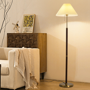 落地灯美式复古设计感轻奢实木客厅卧室床头立式百褶落地台灯002