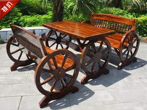 花园阳台休闲桌椅组合户外庭院小桌椅实木车轮桌椅餐桌