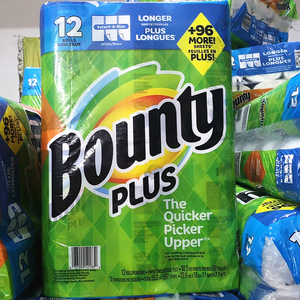 美国进口宝洁公司Bounty帮庭厨房纸巾92张*12卷 吸油懒人方便抹布