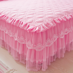 加厚床裙床罩夹棉床套单件纯色公主蕾丝防滑保护套双人15m18米