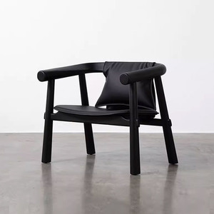 Romo现代极简黑色休闲椅民宿酒店咖啡厅定制沙发实木单人扶手椅