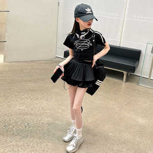韩国童装女童爵士短裙套装2024新款夏装时尚小女孩裙装炸街走秀潮