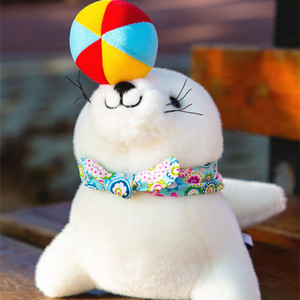 默奇正版新品海洋馆毛绒玩具顶球海豹公仔白海豚玩偶益智娃娃海狮