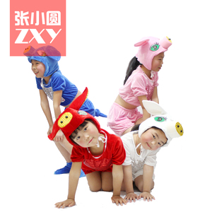 儿童演出服短款三只小猪卡通动物表演服幼儿红猪舞蹈服装成人夏天