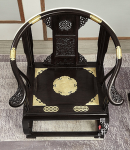 红木家具黑檀木圈椅包铜皇宫椅雕龙三件套实木太师椅靠背椅