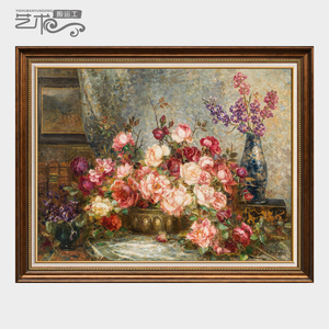世界名油画欧式小众复古典玫瑰花卉厚纯手绘客餐厅玄关挂装饰738